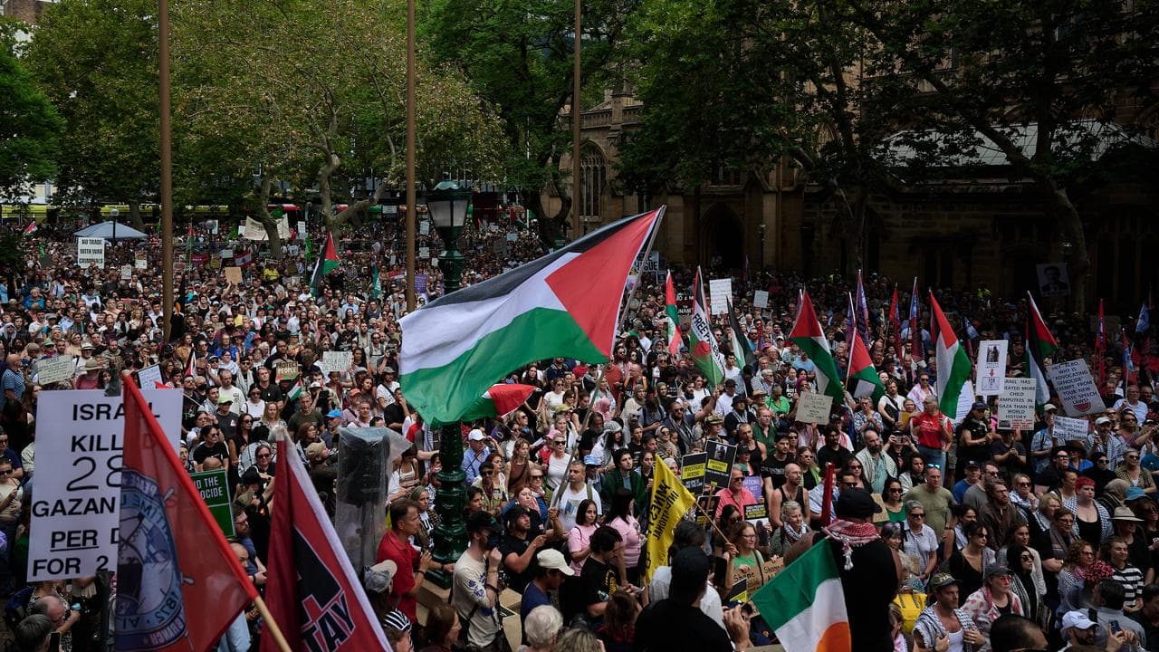 Pro-Palestine protesters at Sydney Town Hall