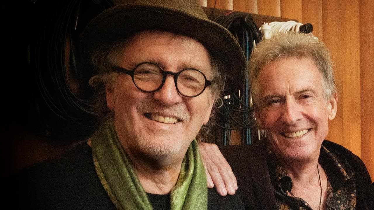 Jim Moginie, Rob Hirst with drummer Hamish Stuart