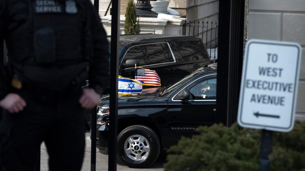 A vehicle carrying Israeli Prime Minister Benjamin Netanyahu