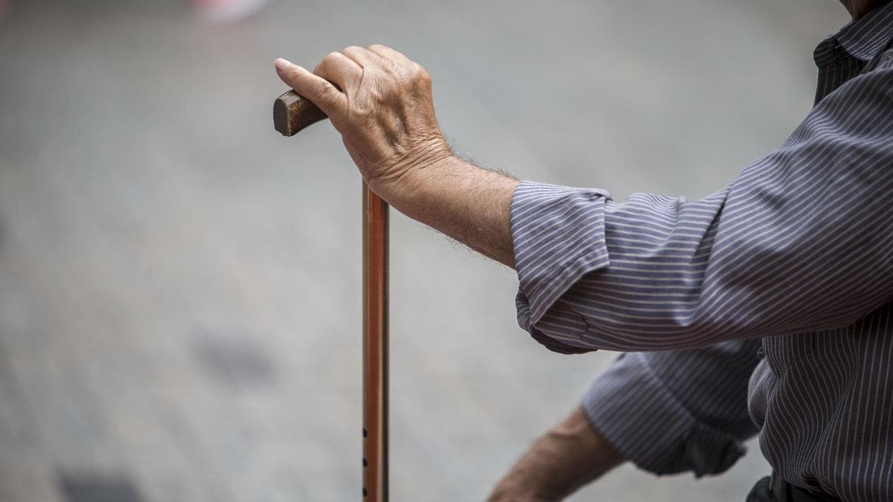 A person holds a walking stick (file image)