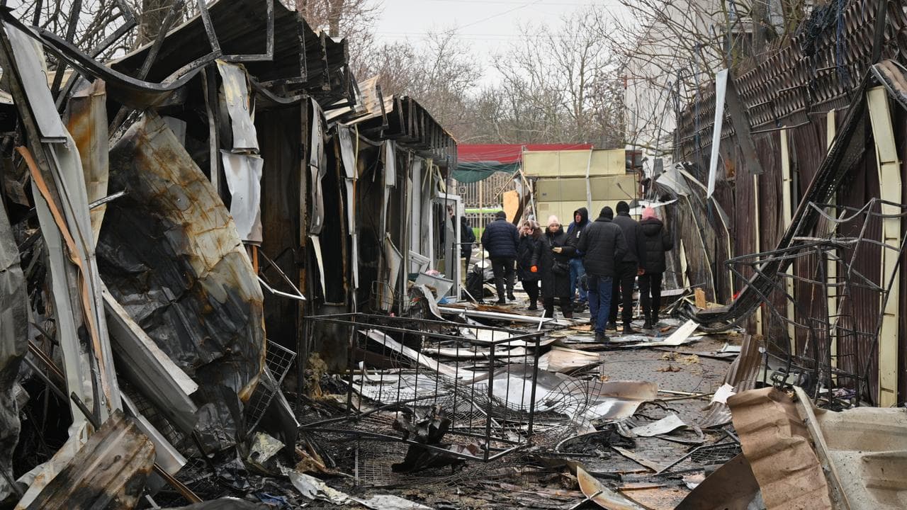 A ruined city market following a Russian attack in Odesa, Ukraine