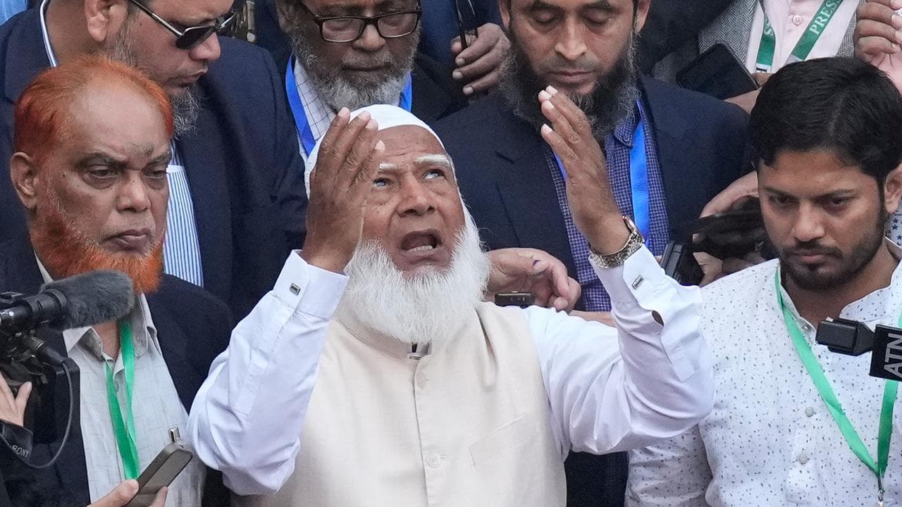 Jamaat-e-Islami leader Shafiqur Rahman addresses the media