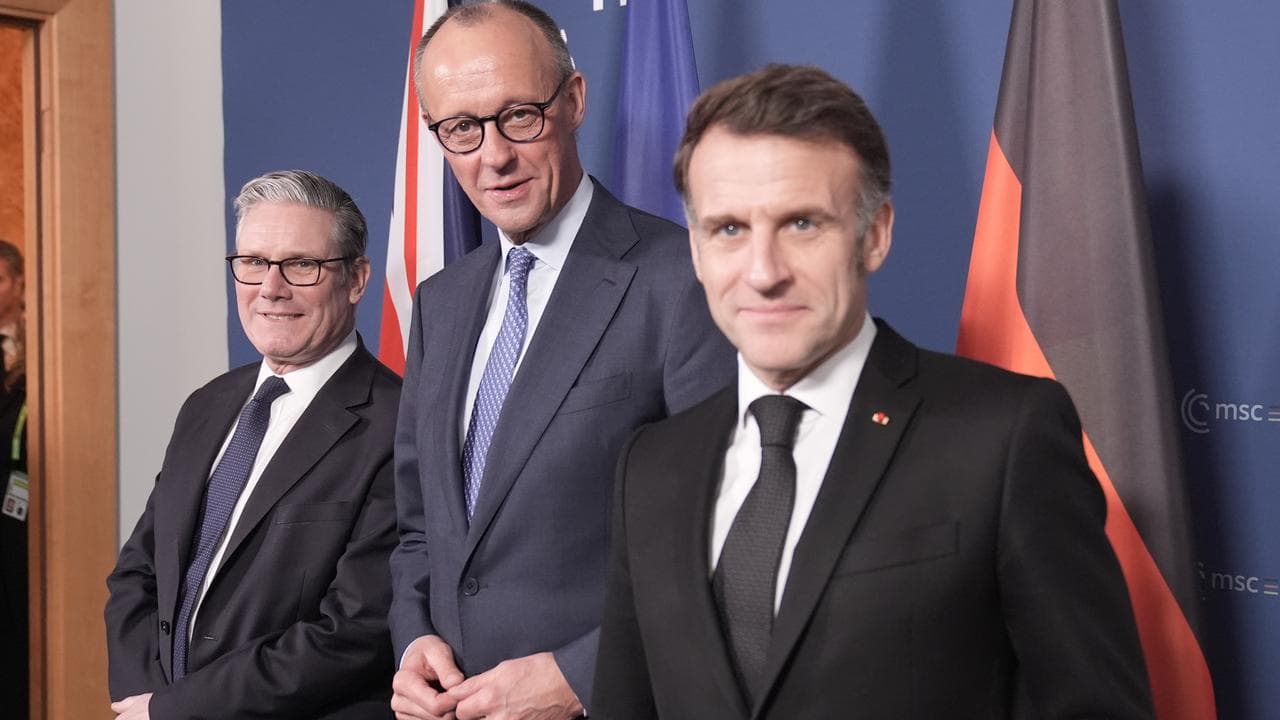 Keir Starmer, Freidrich Merz and Emmanuel Macron at Munich
