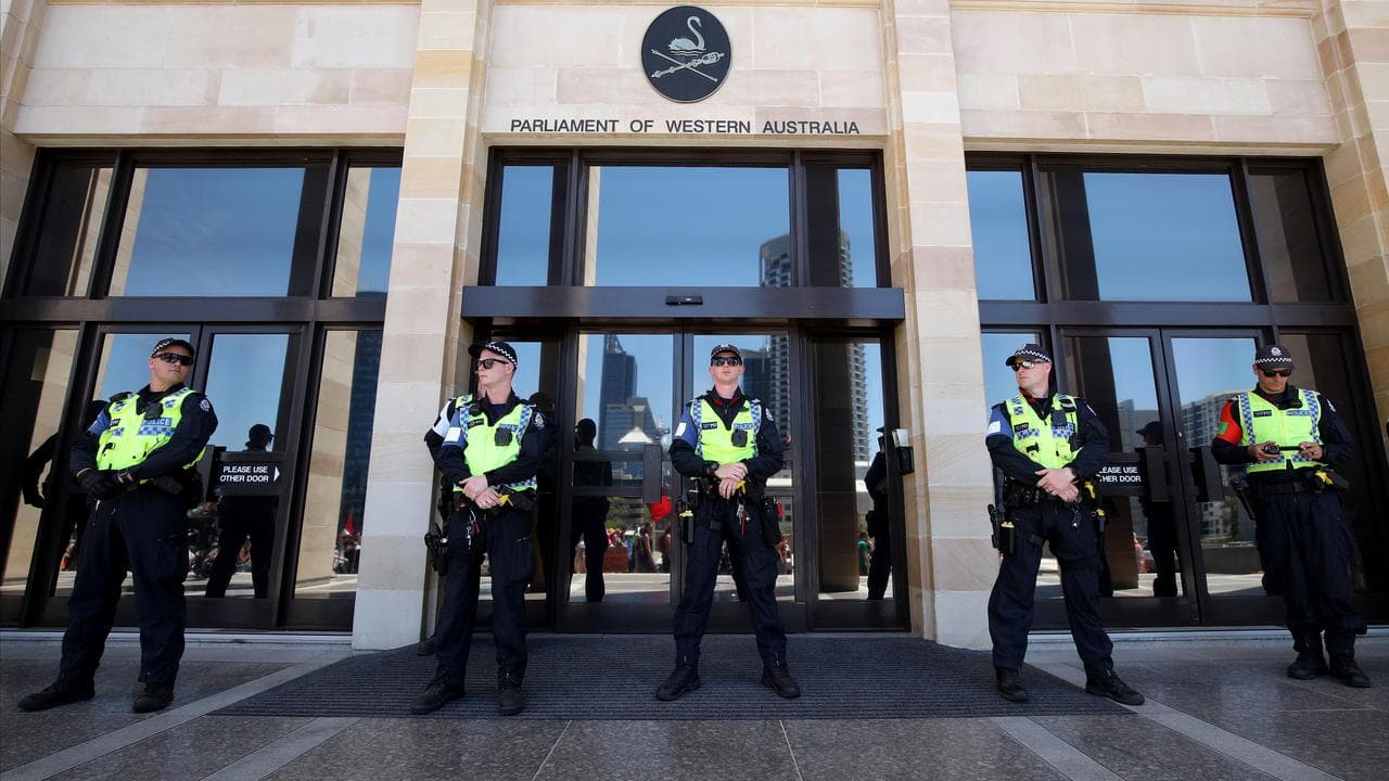 Police outside parliament