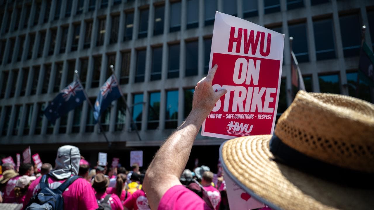 Healthcare workers at a rally (file image)