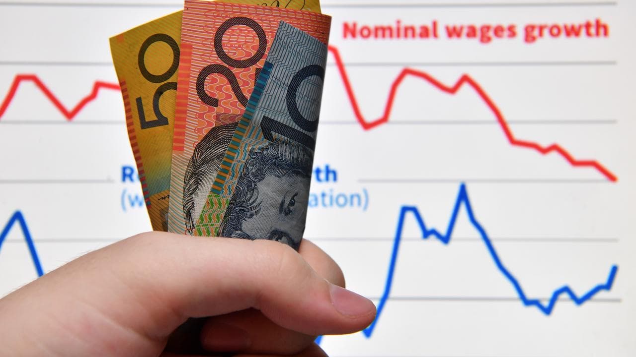 Australian currency next to a wages graph (file image)