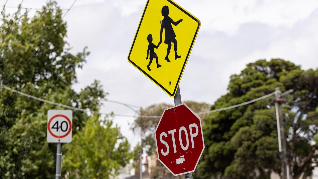 A speed sign is seen in a school zone (file image)