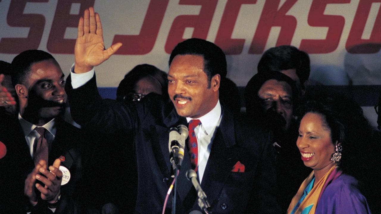 Jesse Jackson, with wife Jacqueline after the Illinois primary in 1988