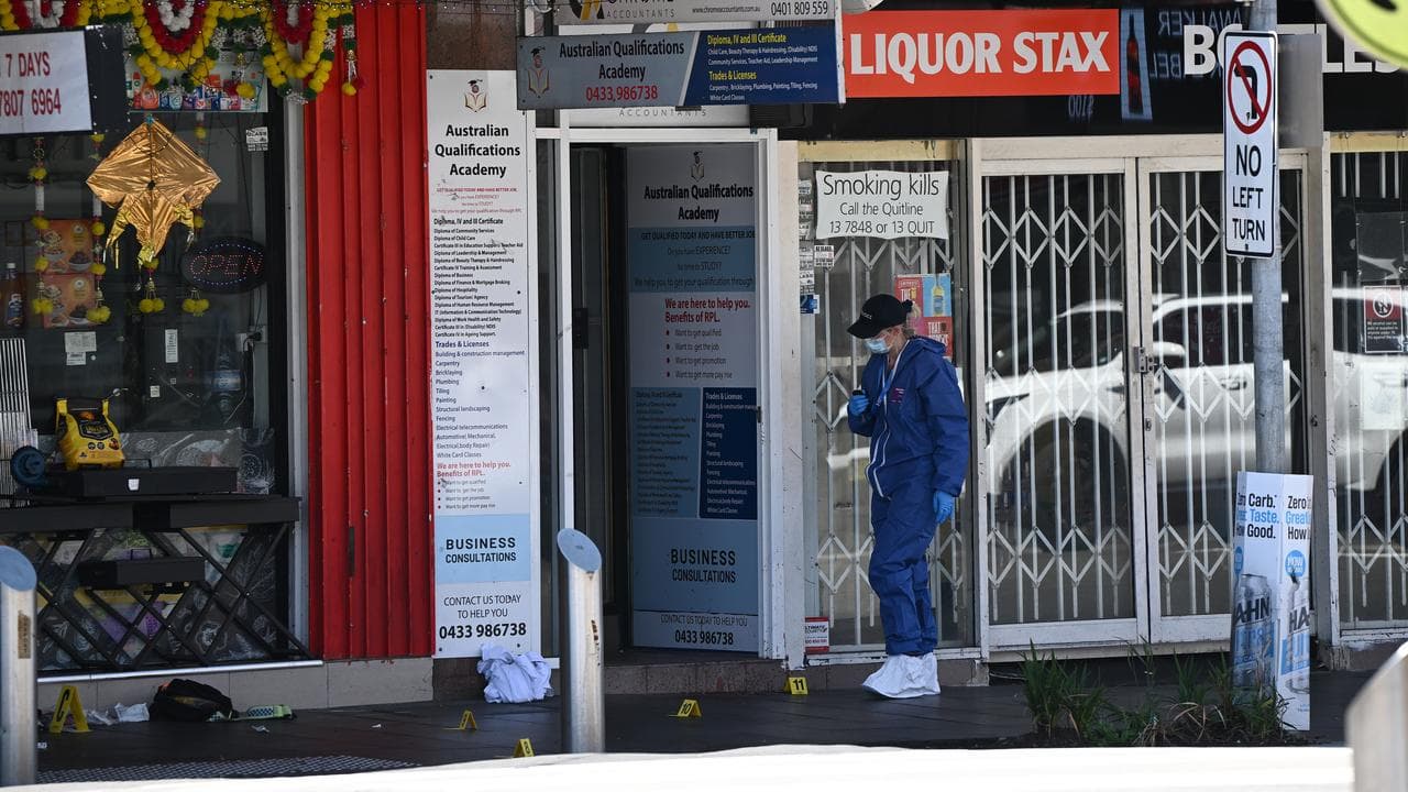 Police at the scene of the triple stabbing (file image)