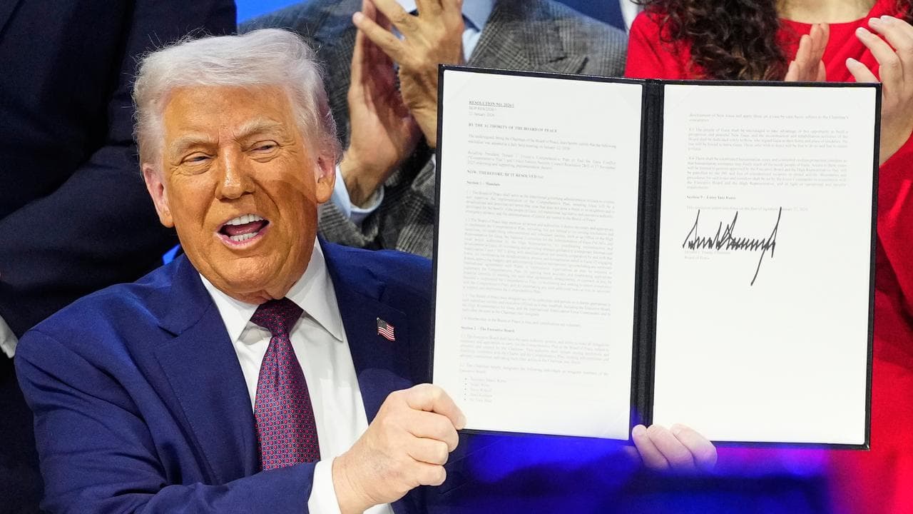 US President Donald Trump at a signing ceremony for his Board of Peace