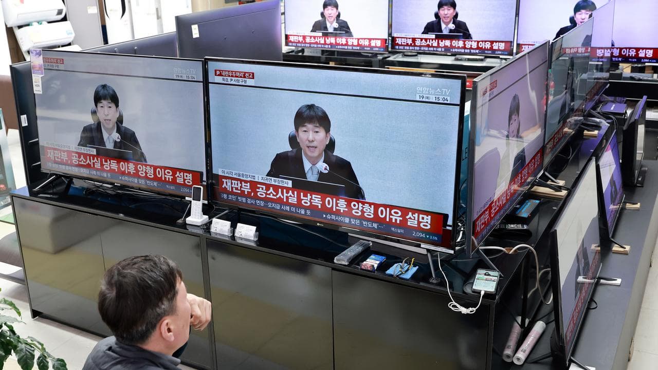 Televisions at a home appliance shop in Seoul, South Korea