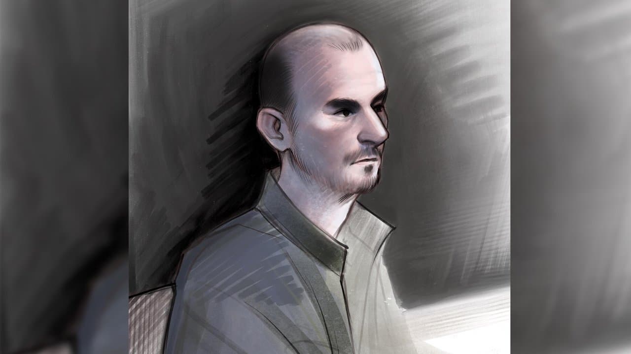 A court sketch of Ashley Paul Griffith