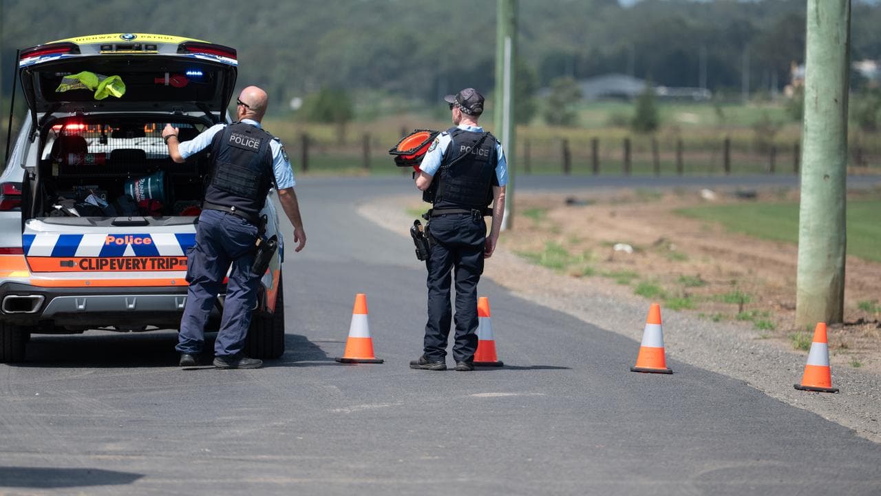 Police work at the scene where human remains have been found 