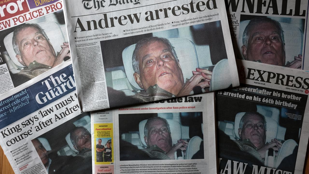 British newspaper after the arrest of Andrew Mountbatten-Windsor