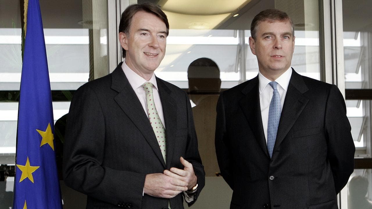 A file photo of Peter Mandelson and Andrew Mountbatten-Windsor