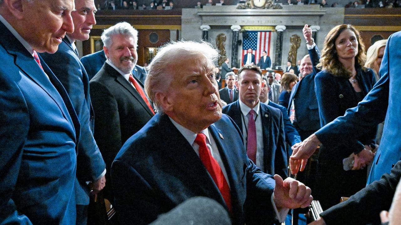 President Donald Trump leave after the State of the Union address