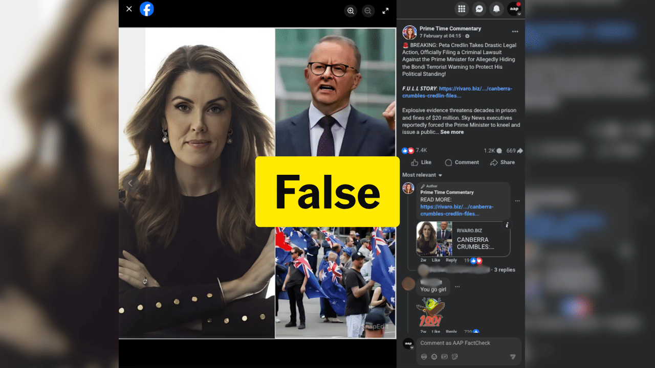 A screen shot of the false post about Peta Credlin.