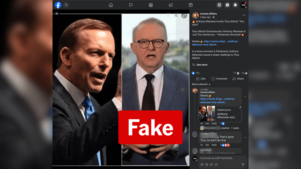 A screenshot of a Facebook post making false claims about Tony Abbott.