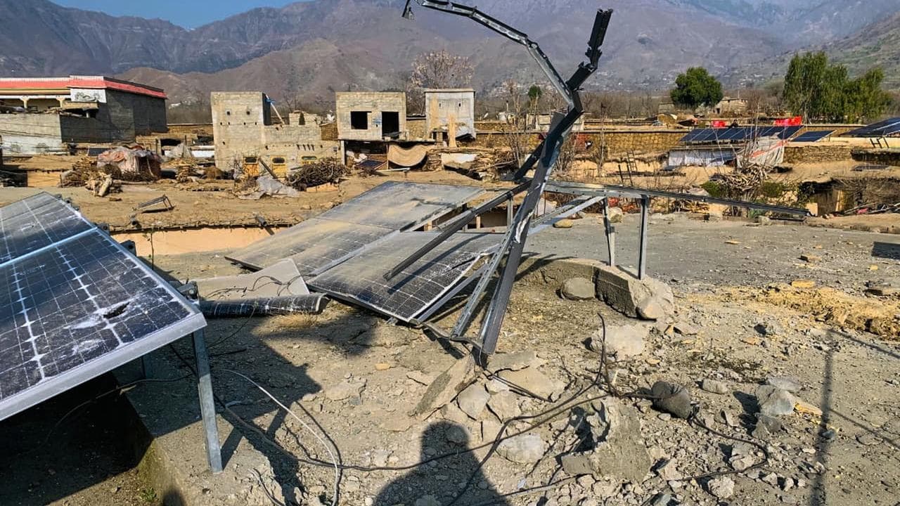 Damaged property from fighting between Pakistan and Afghan forces