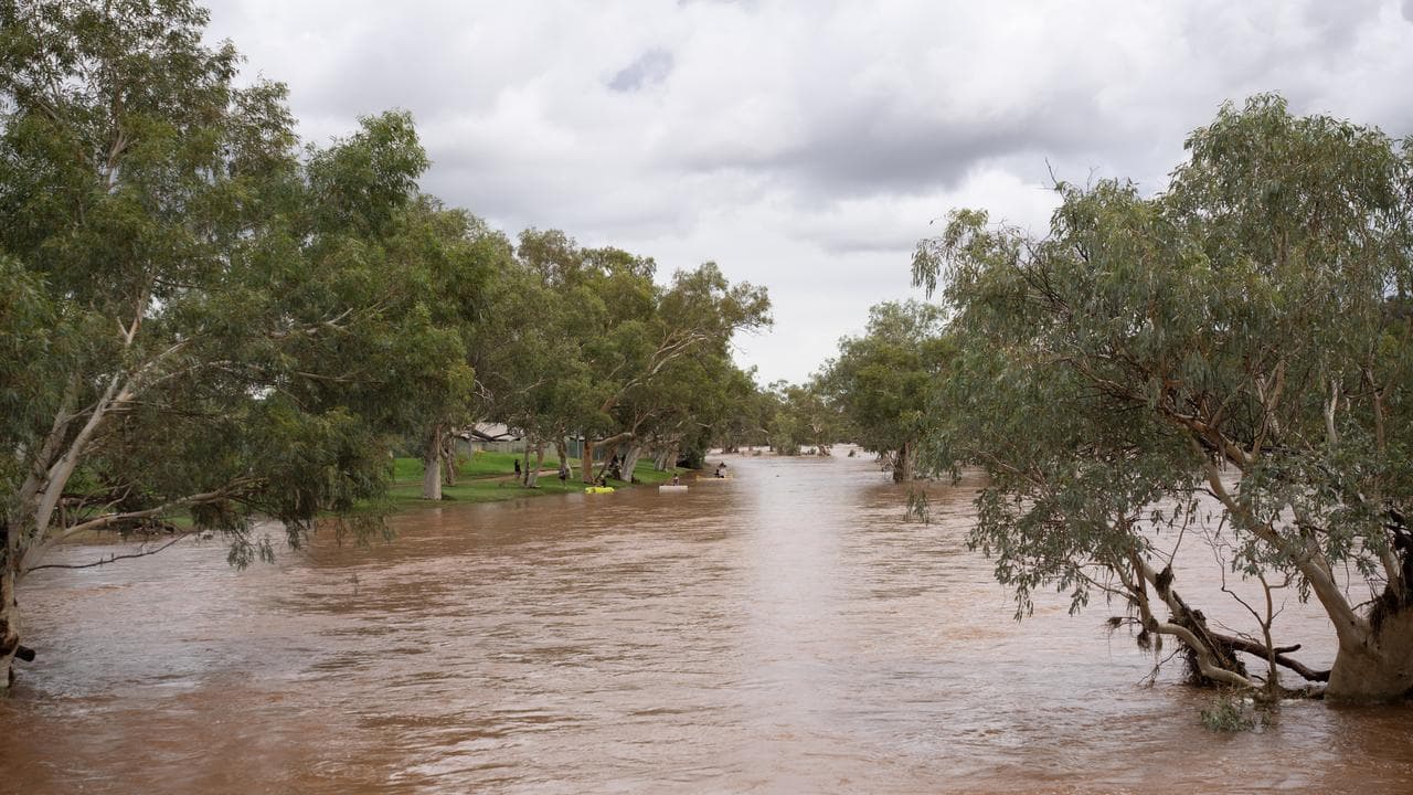 Floodwaters surge at Undoolya Road Bridge in Alice Springs