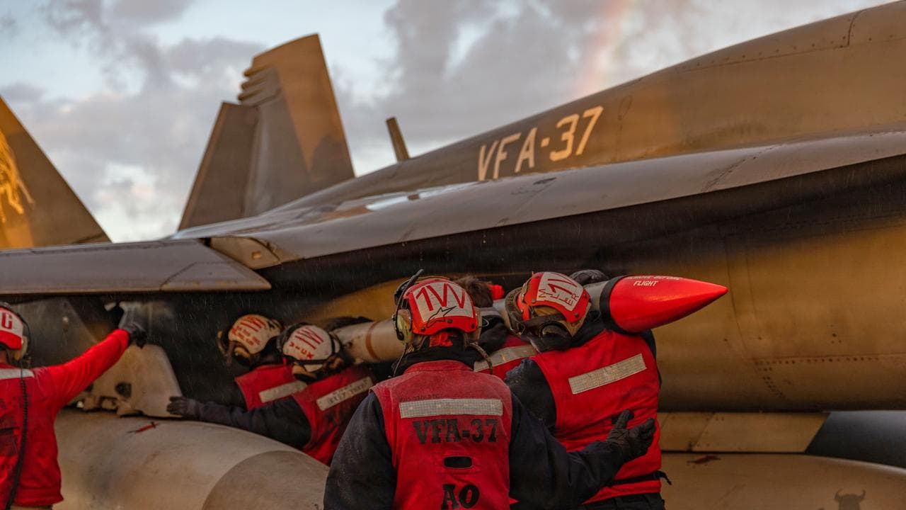 An F/A-18E Super Hornet aircraft on the USS Gerald R. Ford