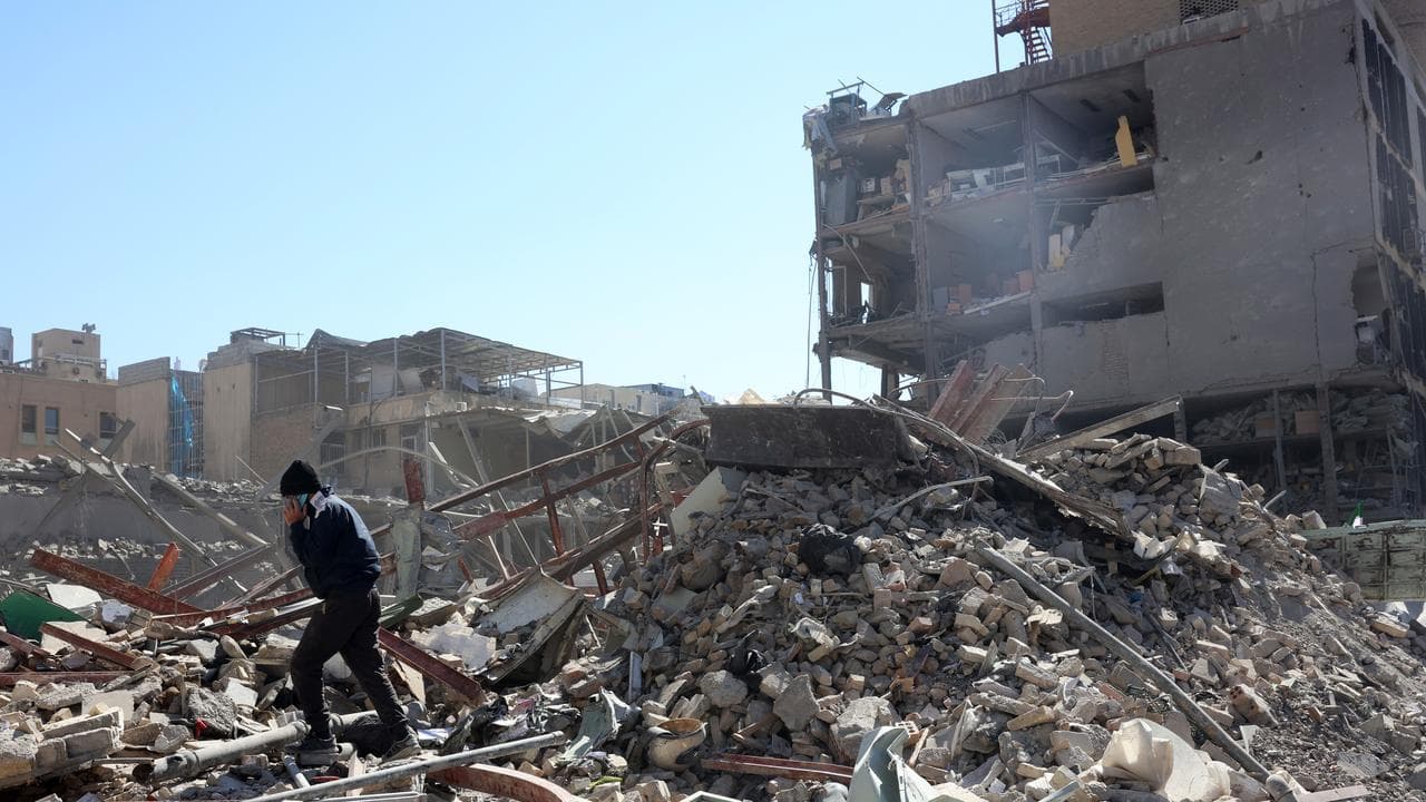 A damaged building in central Tehran
