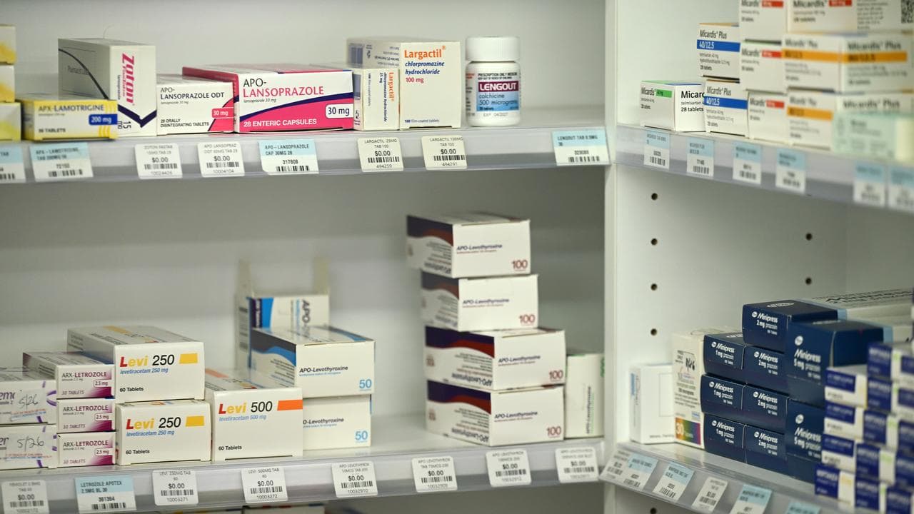 Medicine on shelves at Westgarth Pharmacy in Melbourne, Victoria