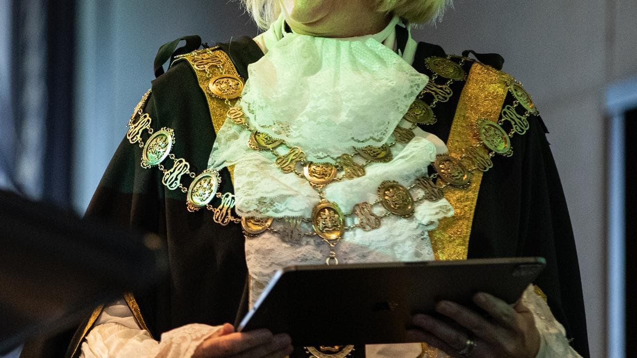 A lord mayor in her full robes.
