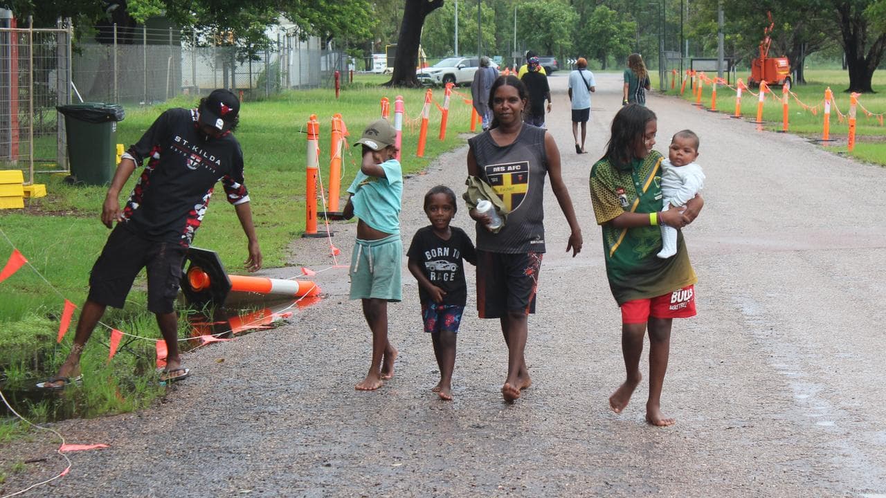 Daly River residents outside their evacuation centre