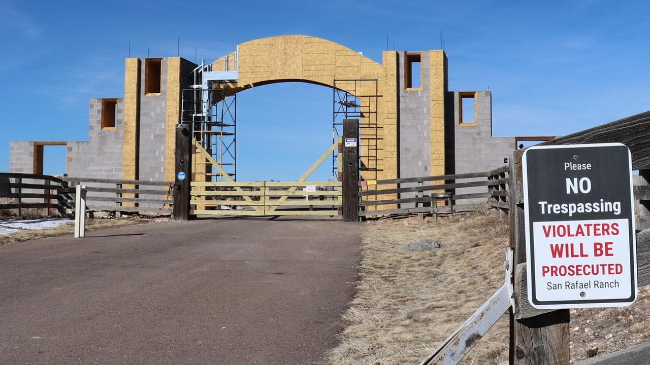 The entrance of the ranch previously owned by Jeffrey Epstein
