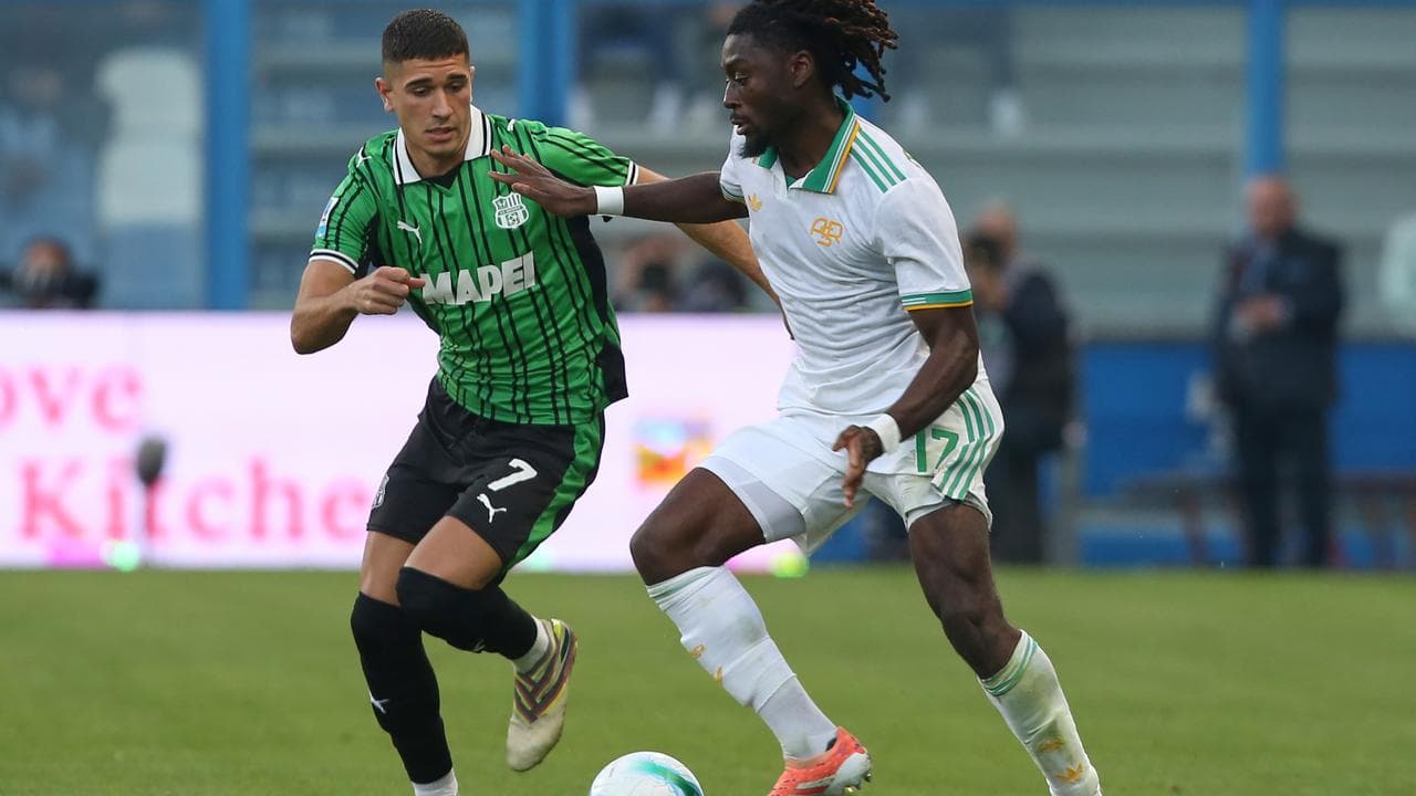 Cristian Volpato, pictured left playing for Italian club Sassuolo