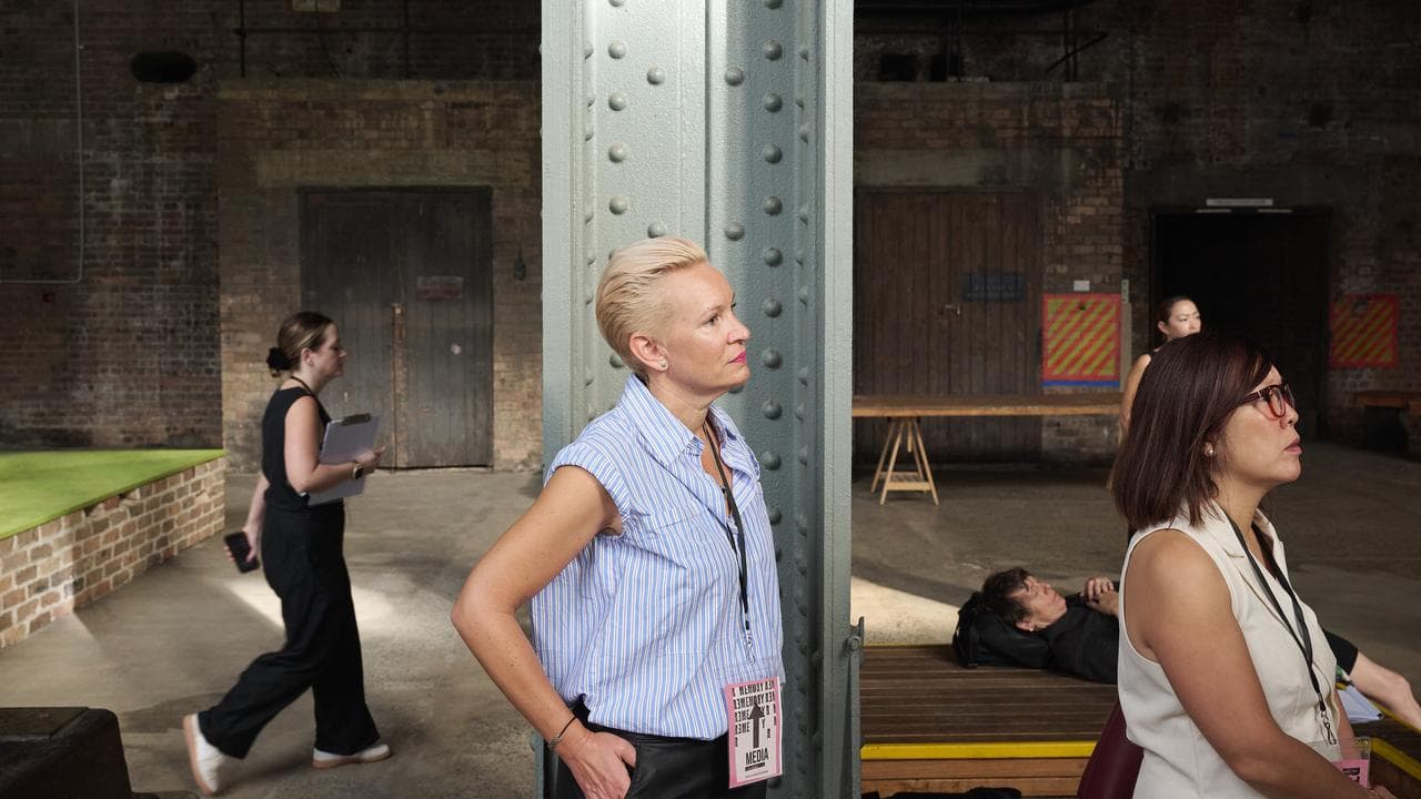 People attend a preview of the 25th Biennale of Sydney