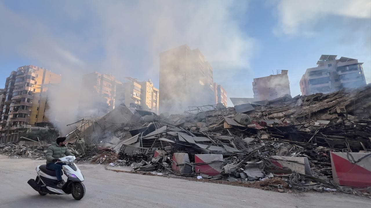 A destroyed building afte an Israeli air strike in Dahiyeh, Beirut