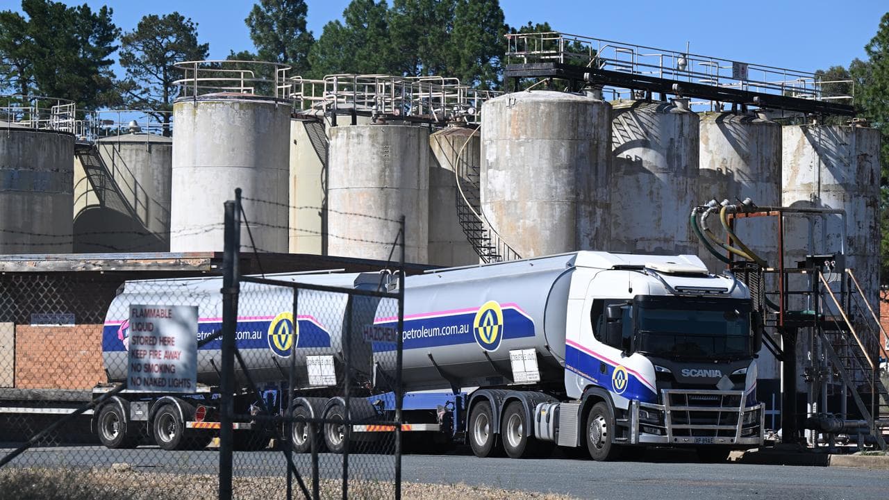 A fuel truck at a fuel depot in Canberra