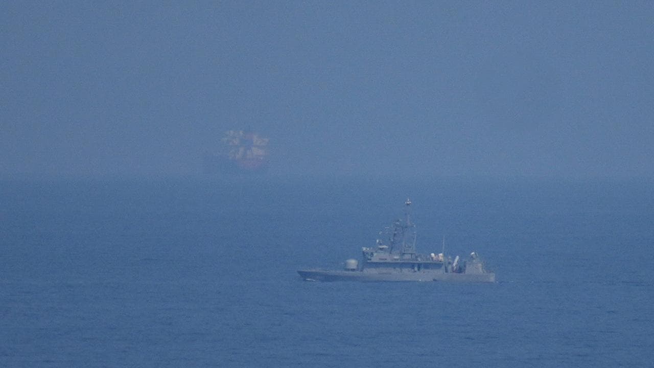 A UAE navy ship patrols the Strait of Hormuz