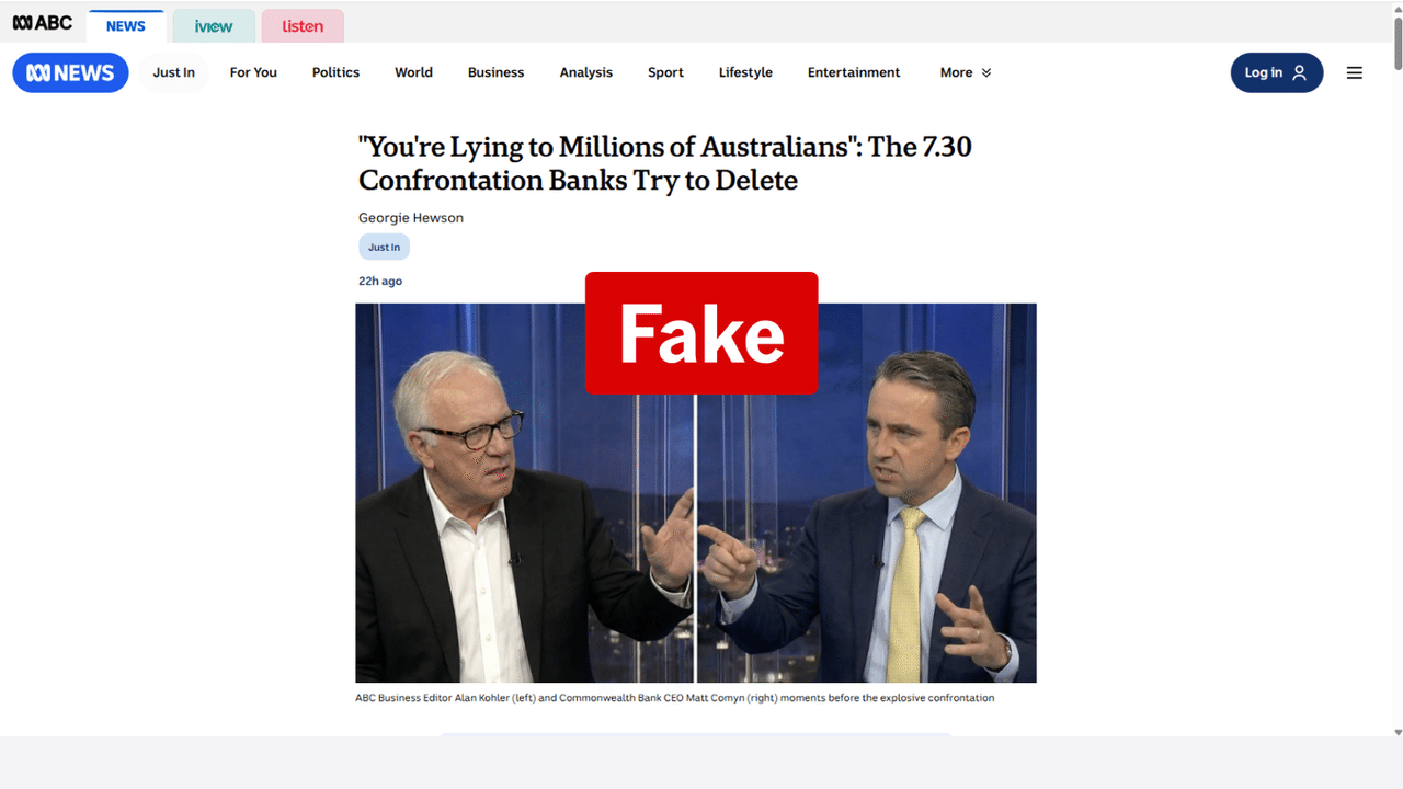 A screenshot of a website mimicing ABC News.