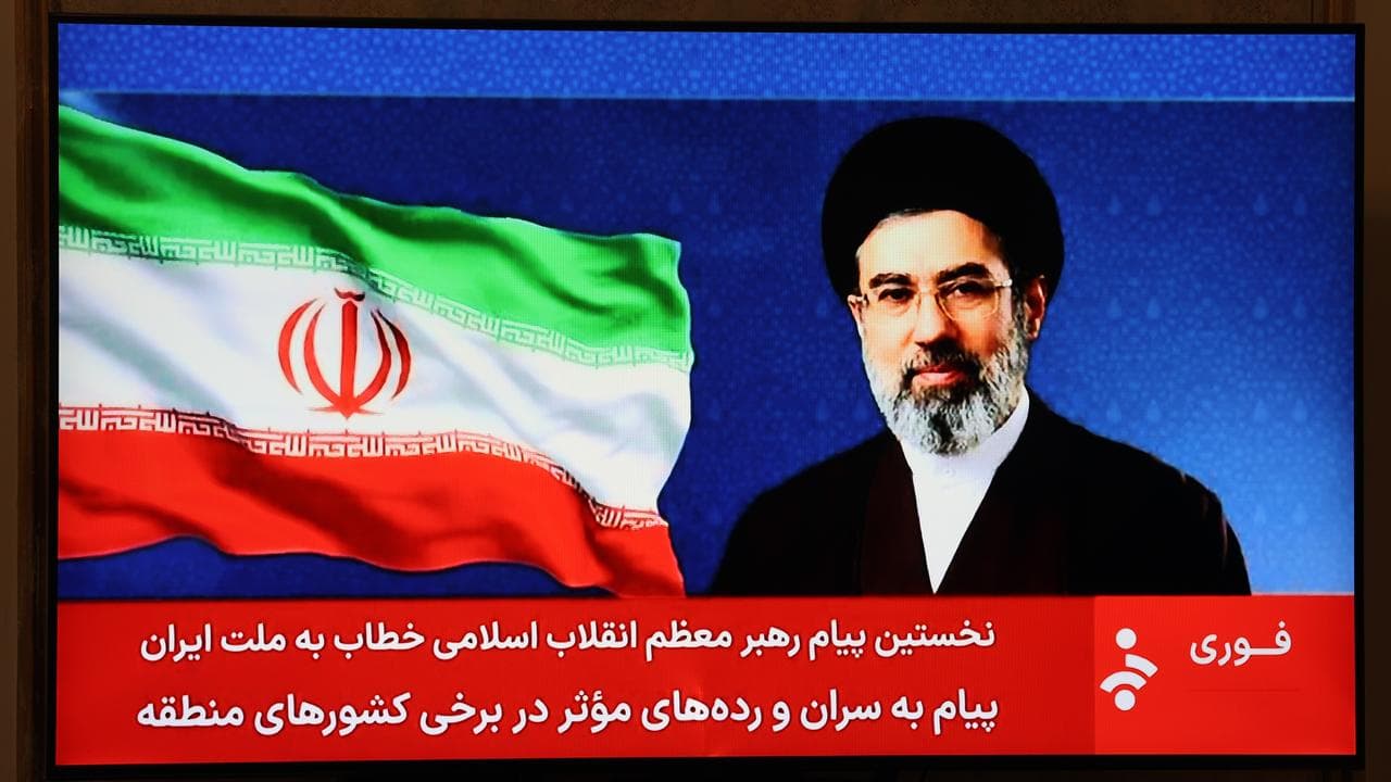 Photo of Iranian Supreme Leader Mojtaba Khamenei on state TV