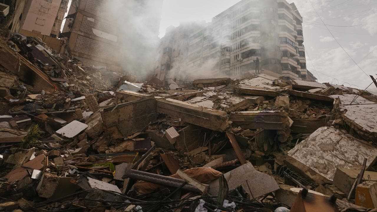 Rubble after an Israeli air strike in Dahiyeh, Beirut