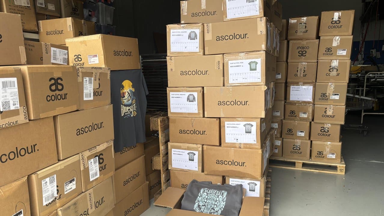 boxes of Bluesfest merchandise.