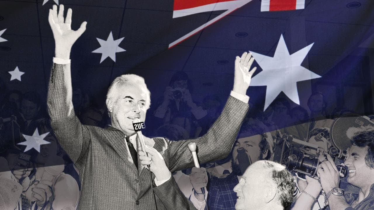 Sacked prime minister Gough Whitlam addresses the crowd in 1975