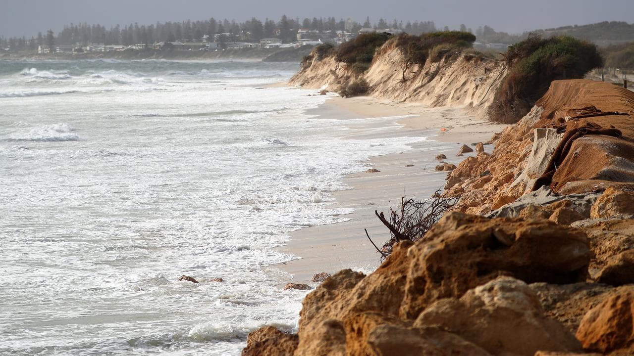 Coastal erosion defences are seen at Port Beach in Perth