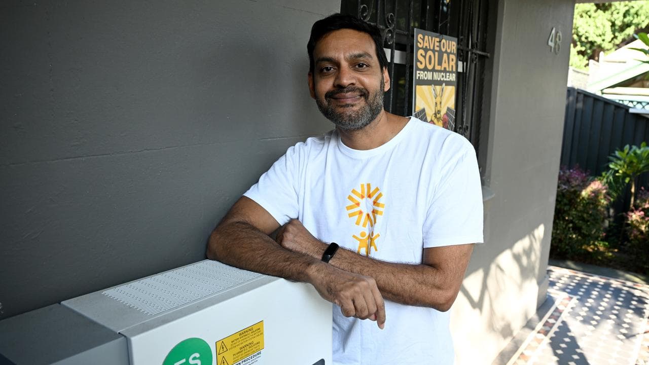 Mamoon Reza with his solar battery system