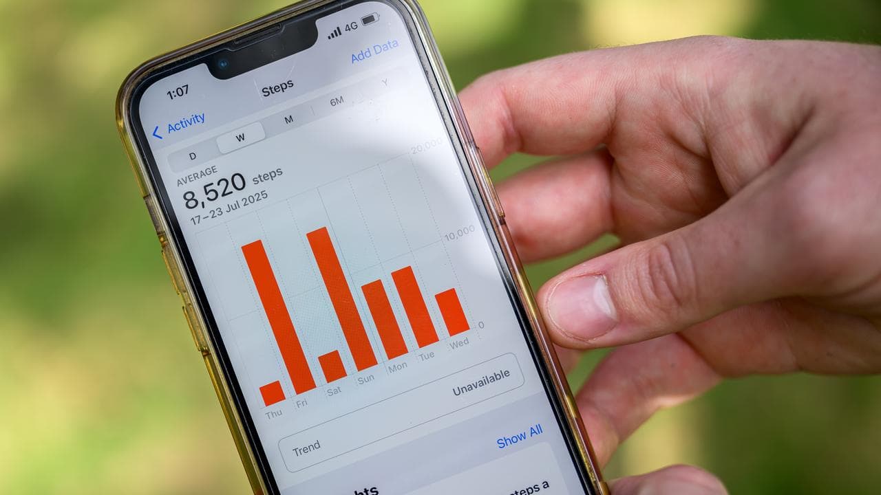 A photograph of a person’s average step count
