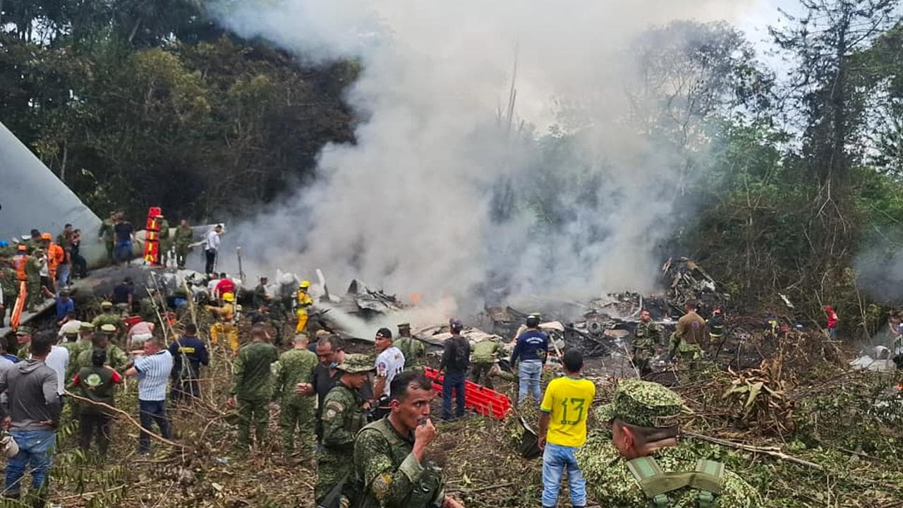 Crash site of a Colombian Air Force Hercules C-130 aircraft