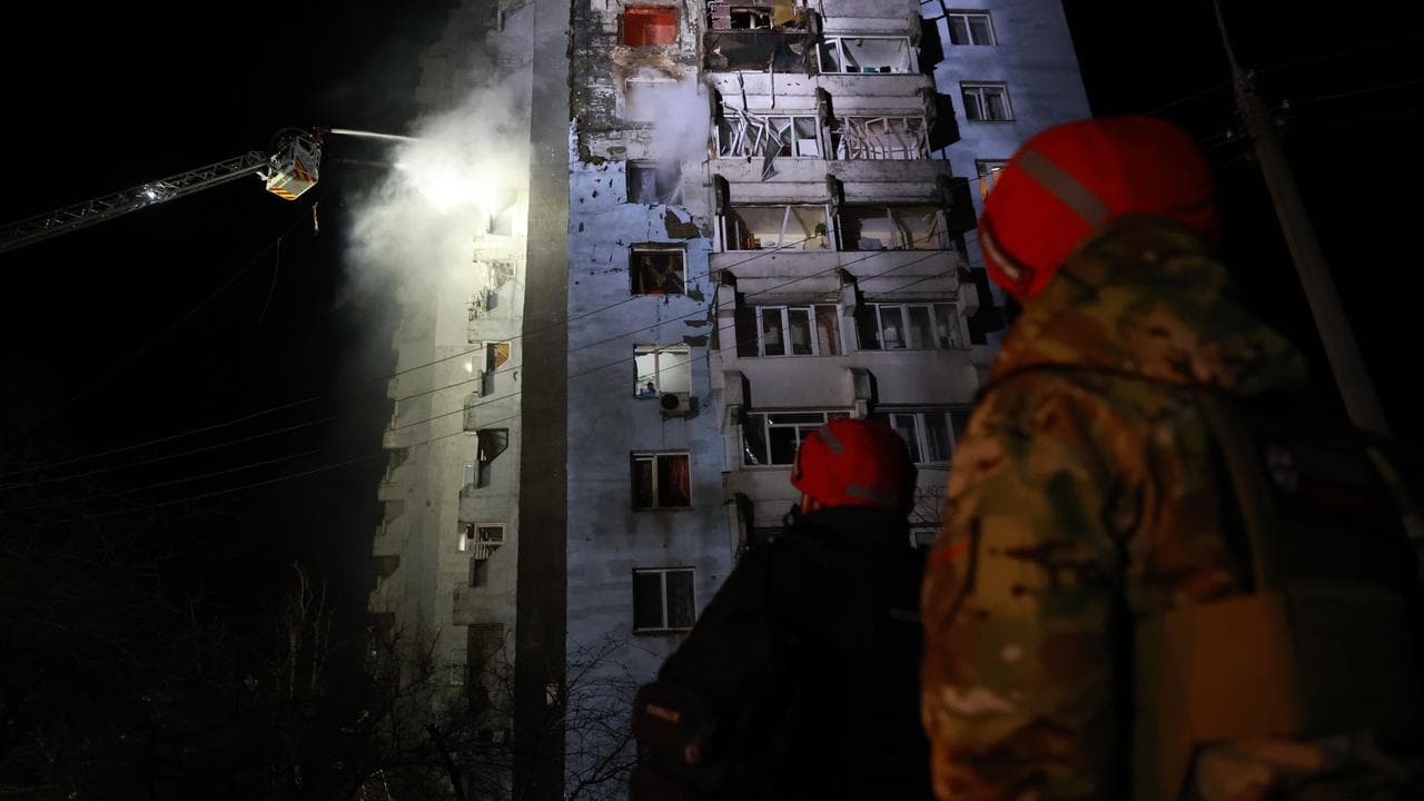 Fire at a building after a Russian attack on Zaporizhzhia, Ukraine