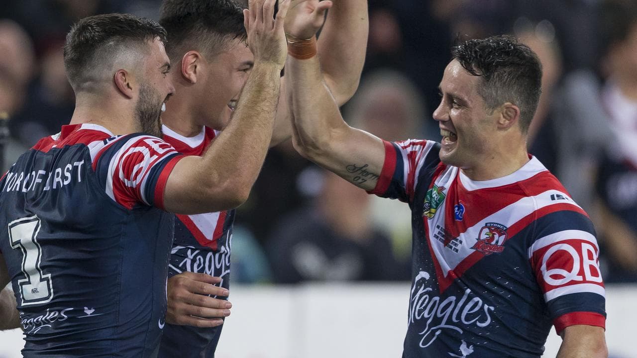 Celebrating Sydney Roosters players.