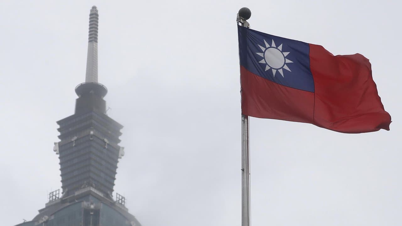 Taiwan national flag flutters near the Taipei