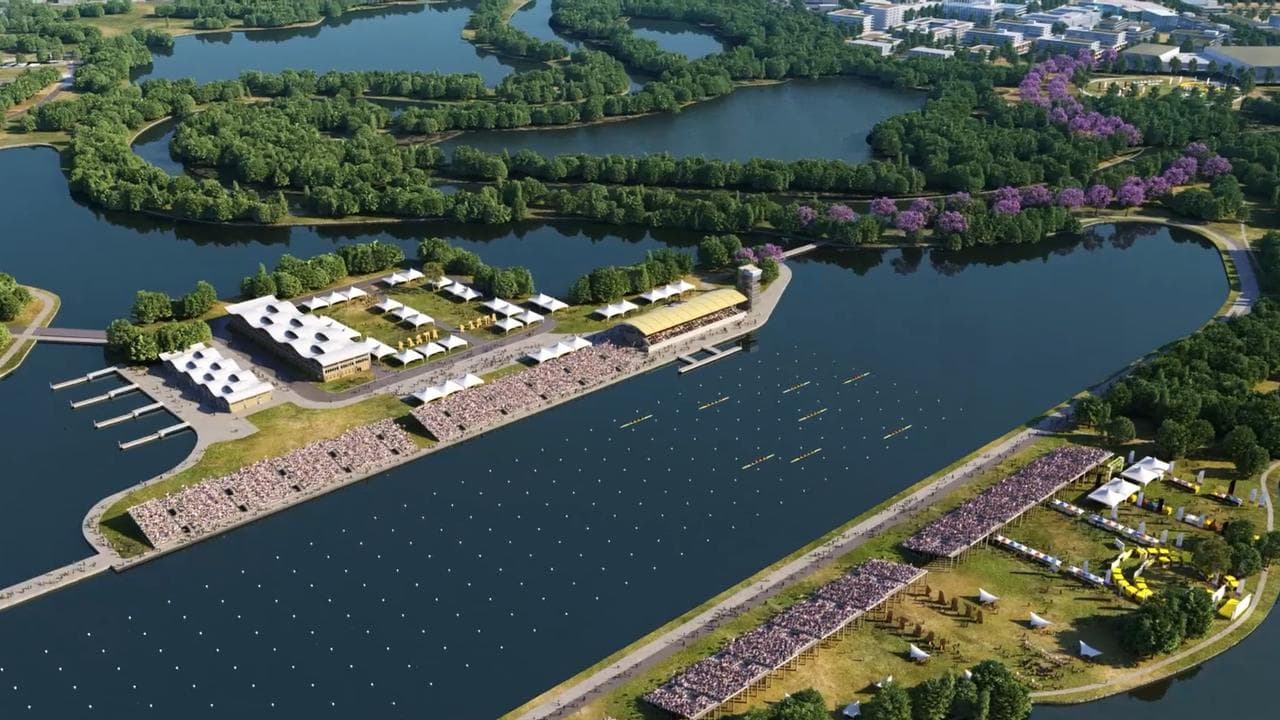 A digital render of a proposed 2032 rowing site at Moreton Bay