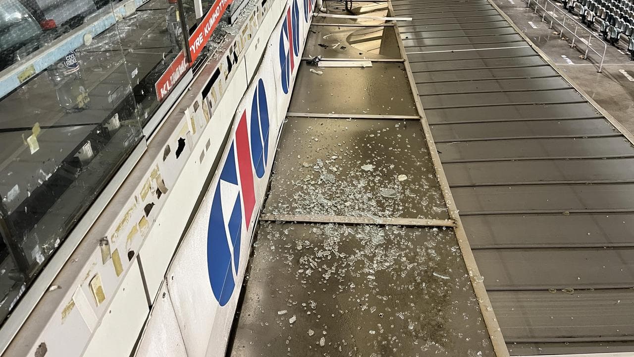Shattered glass at GIO Stadium.