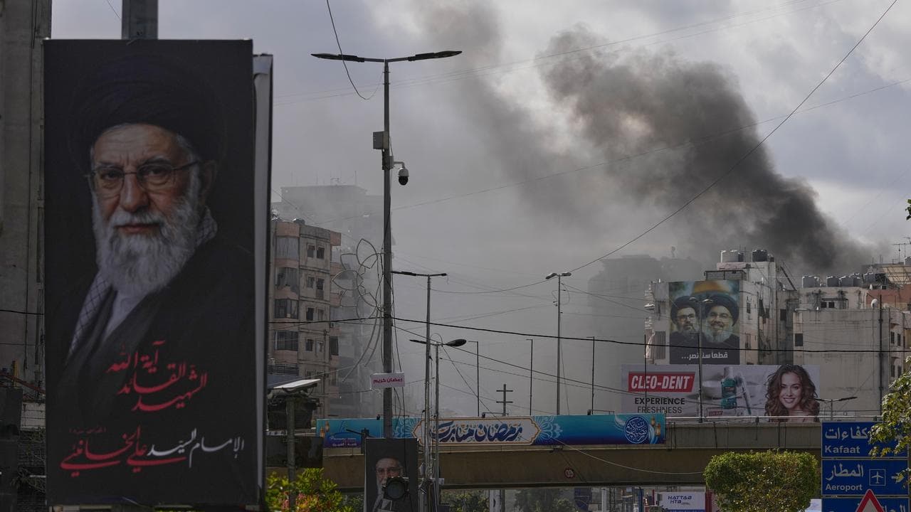 Smoke following an Israeli air strike in Dahiyeh, southern Beirut